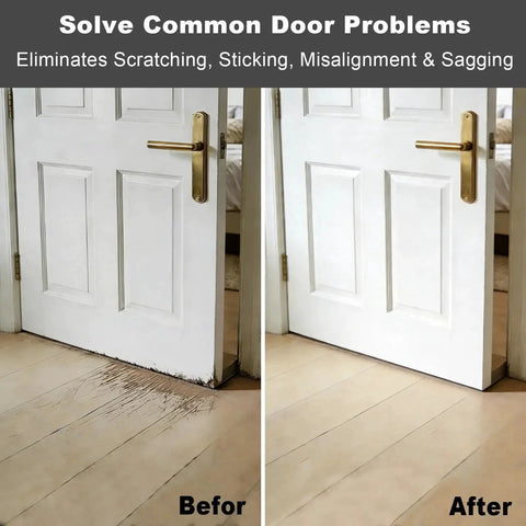 Comparison of door alignment before and after using Six In One Door Hinge Adjustment Tool With Six Wrench Sizes.