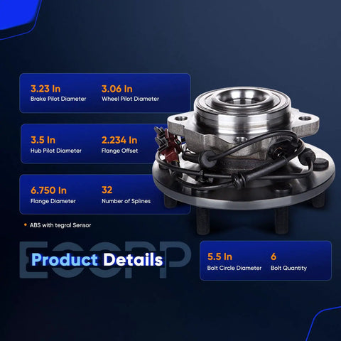 Rear Wheel Bearing Hub Assembly 6 Lugs With ABS Sensor Fits Infiniti QX56 2004 To 2010, Nissan Armada 2005 To 2011, Nissan Pathfinder 2004 541004 OE Replacement showing detailed specs