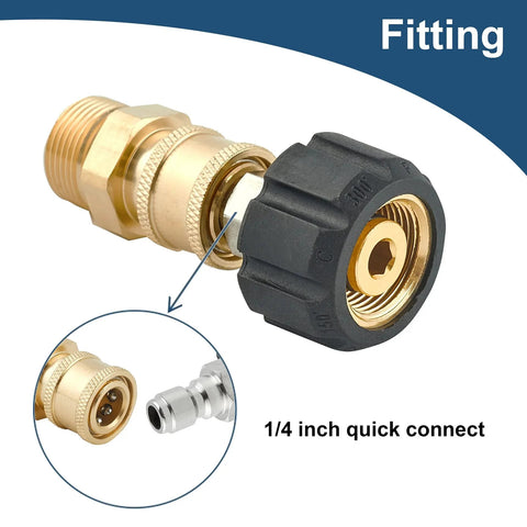 Fast Easy Quick Connect Fittings for Pressure Washer M22 14mm To One Quarter Inch Adapter Set 4 Piece Kit