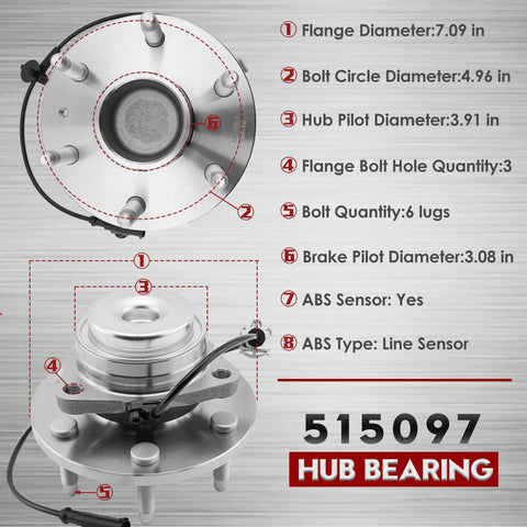 Front Wheel Bearing Hub Assembly With ABS 2WD Drop In Fit For 2007 Through 2014 Escalade ESV, 2007 Through 2013 Silverado 1500
