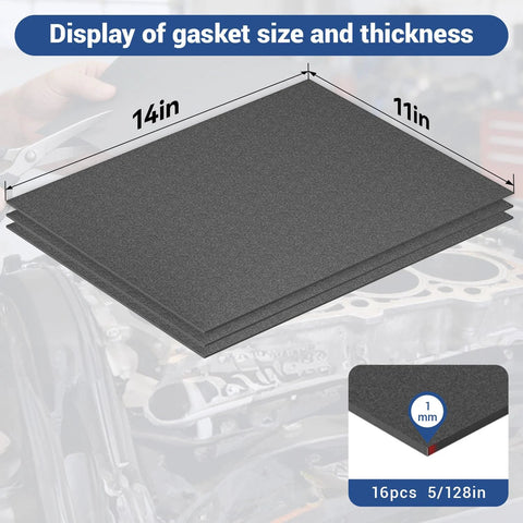 Gasket material sheets, non-asbestos, 16 pcs, 14x11 in, 1.0 mm thick, dark gray