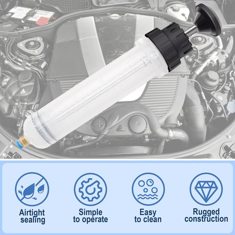 ecocstm 200CC fluid extractor oil pump with two 9.2 inch extension tubes and transparent syringe body