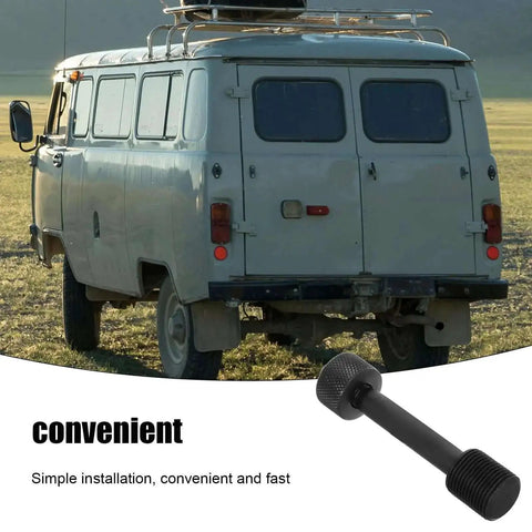 Vintage van parked on grass with an image of a black hydraulic tool component. Text overlay reads 'convenient: Simple installation, convenient and fast.'