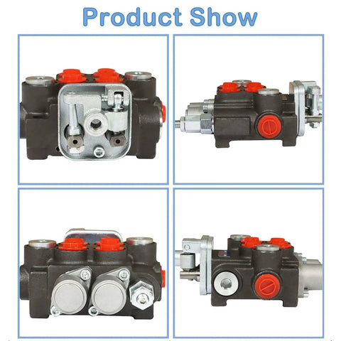 Hydraulic Directional Control Valve Double Acting 2 Spool, 3600 PSI, for small tractors, loaders, and log splitters, multiple views