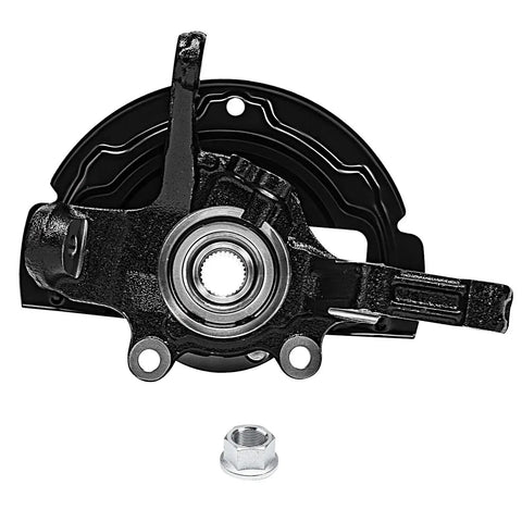 Front Two Piece Steering Knuckles And Wheel Bearing Hub Assembly Replacement For 2002 2003 2004 2005 2006 Nissan Altima And 2004 2005 2006 2007 2008 Maxima With Two Steering Knuckles And Wheel Hub Bearings Included, pictured with a single steering knuckle and hub assembly.
