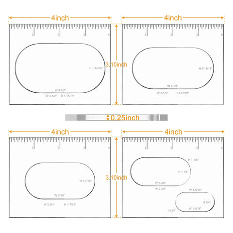 Oval Inlay Router Template Set For Woodworking, 4 Pcs Elliptical Jig Templates With 4 Inch Ruler, displayed in grid layout.