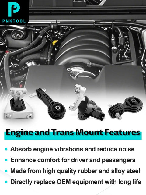 Engine And Transmission Mount Kit For 2006-2011 Civic 1.8L Automatic, Direct Fit, Includes Four Mounts in front of engine bay