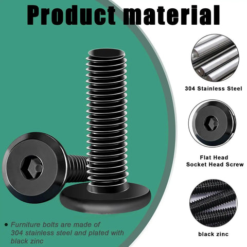 30 Pack M6 Flat Head Socket Cap Screws Bolts Made From Stainless Steel 304 Black Zinc Plated Fully Threaded Countersunk Screws