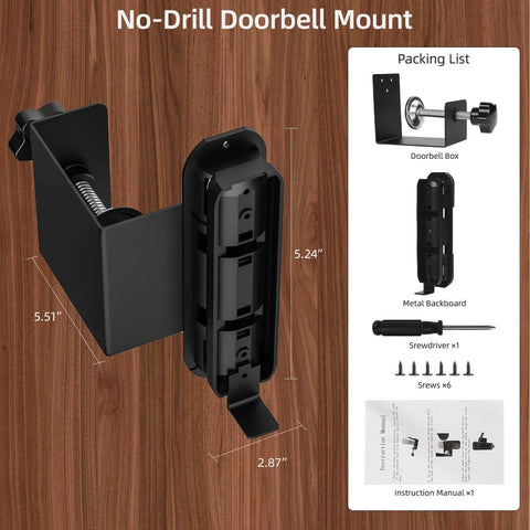 Anti Theft Doorbell Mount 2Nd Gen Adjustable 45 To 135 Degrees No Drilling Camera Mount Bracket For All Gen Video Doorbells Fits Apartment Rental Office Black shown with parts and dimensions