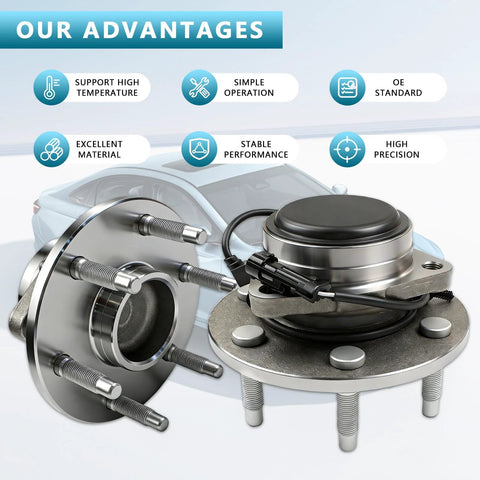 Drop-In Front Wheel Hub Bearing Assembly With ABS For 2WD Chevy Tahoe Suburban GMC Yukon Silverado Sierra Escalade 6-Lug Vehicles 1999-2006 Range Part 515054 close-up showing front and side views