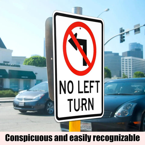 No Left Turn Signs Pelopy 2 Pack 24 By 18 Inches Reflective Aluminum Weatherproof Rust Free Signage installed on street
