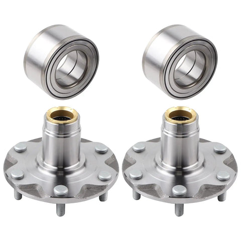 Front Wheel Hub Bearing Assembly Set For Toyota Tacoma 1995-2004 4WD, Fits 2.4L 2.7L 3.4L, Two Pack, Direct Replacement, Replaces 43521-35010 And 43502-35160, Brand New Premium Quality Wheel Hubs showing two hubs and bearings.
