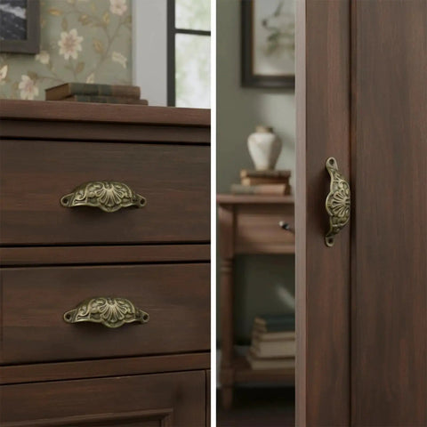 Set Of 10 Cup Pull Handles Shell Shape With Mounting Screws For Cabinets Cupboards Drawers And Dressers In Antique Brass Zinc Alloy