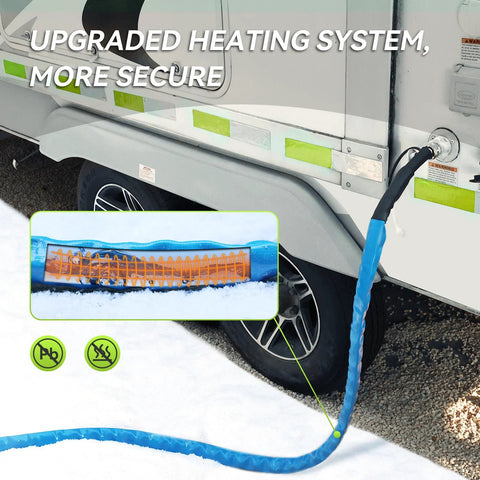 RVMATE heated RV water hose, 35 ft, blue exterior with orange heating coil, for antifreeze RV water hookup.