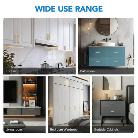 Brushed Brass Cabinet Handles With 3-3/4 Inch Hole Spacing, Stainless Steel Drawer Pulls For Cabinets, Kitchen, Bathroom, Bedroom