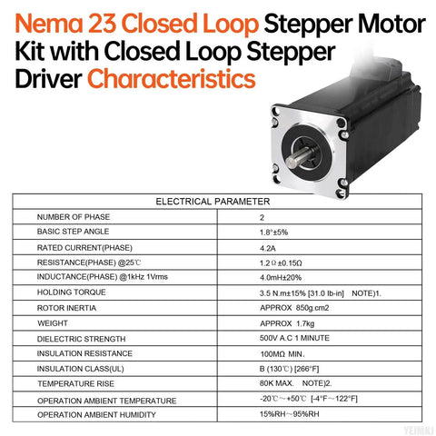 Sturdy Nema 23 Closed Loop Stepper Motor Kit With Closed Loop Driver For CNC Lathe Router And 3D Printer DIY Robot Projects specifications chart