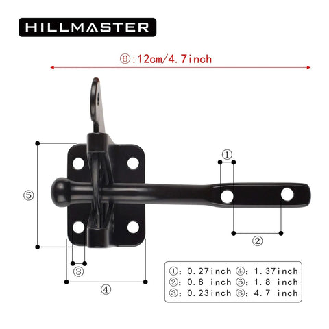 Heavy Duty Gate Latch Set For Wooden Fences Self Closing Latch diagram with measurements, black finish zinc plated