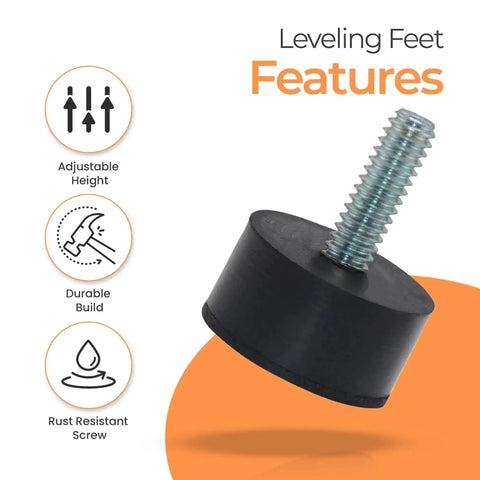 1/4-20 Rubber Adjustable Furniture Levelers showing durable build and adjustable height with rust-resistant screw features.
