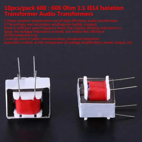 Ten Pack 600 Ohm 1 To 1 Isolation Transformers For Audio Applications, EI14 Core, Stable Lead-Free Components, Tight Coupling