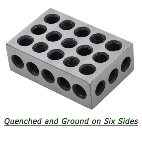 Matched 1 X 2 X 3 Precision Parallel Blocks Set For Milling And Jig Fixtures Pro Grade 23 Hole Zero Point Zero Zero Zero Two Inch Tolerance Alloy Steel 40Cr 1 Pair For High Accuracy Machining Timunr, showing one block with visible threaded and untapped holes.