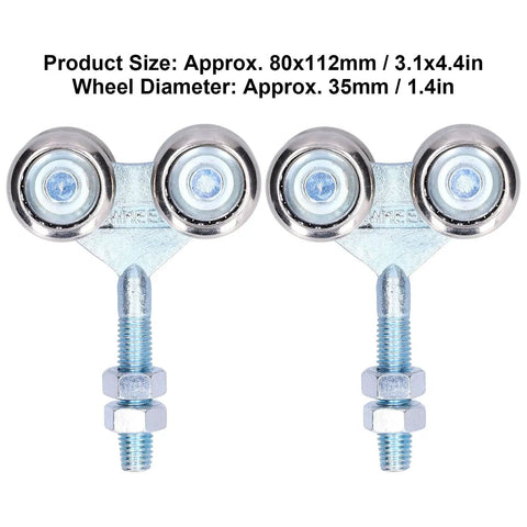 2 Pcs Door Roller Set With Double Wheel Pulley For Glass Barn Doors And Sliding Track Doors, 35mm Diameter, front view