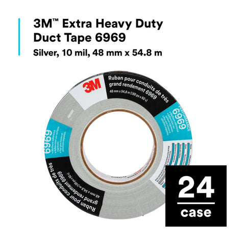 Extra Heavy Duty Duct Tape 6969, Silver, Industrial Strength, 1 Roll, 48 mm x 54.8 m, 10.7 mil, cloth backing, roll view