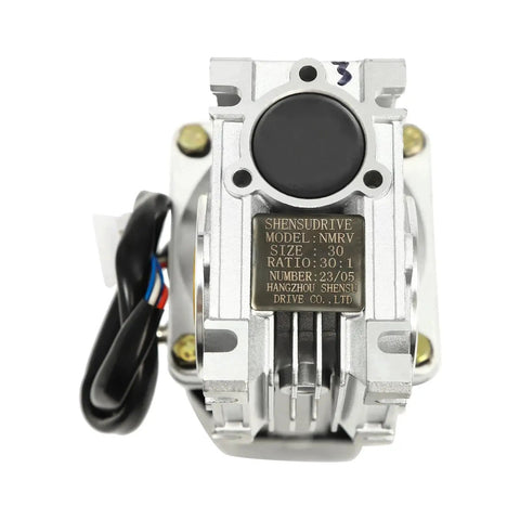 Front view of AC 110V Electric Motor With Speed Controller And Worm Gear Reducer, showing model plate and durable aluminum alloy construction.
