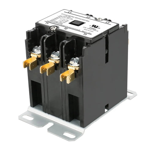 Three Pole 120V AC Contactor Built For HVAC Systems, 30 Amp Heavy Duty Condenser And Compressor Switch, black and silver design
