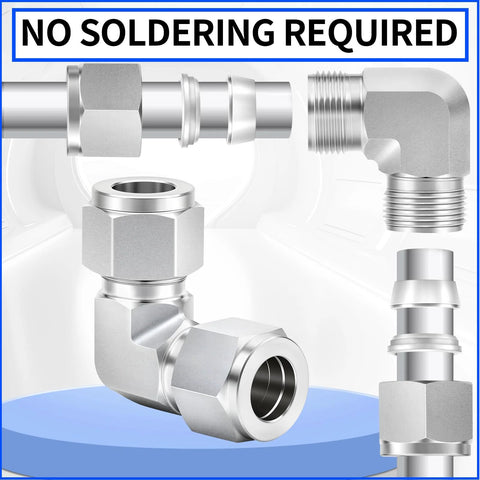 ChillWaves 304 stainless steel compression elbow fittings, 1/4 in. OD x 1/4 in. OD, 90°, 2-pack