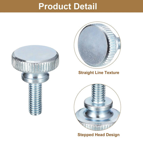 Product Detail of M6x16mm Knurled Thumb Screws, 10 Pcs, Carbon Steel Zinc Plated Flat Knurled Head Fully Threaded Bolts.