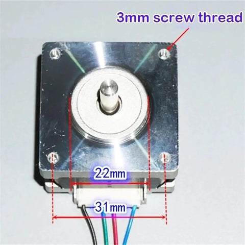 Front view of 1.8 Degree Nema 16 Flange Stepper Motor 39x39mm showing 5mm shaft and mounting dimensions, ideal for CNC and 3D printers.
