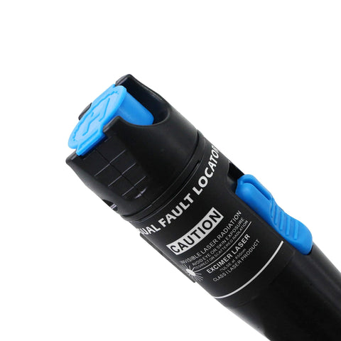 SinLoon visual fault locator pen for fiber optics; black body with blue protective cap