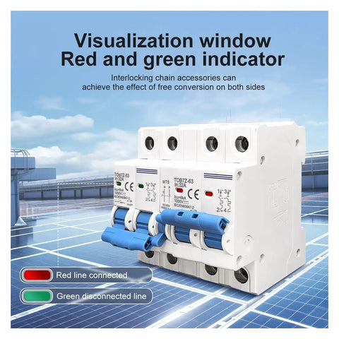 2P DC Dual Power Manual Transfer Switch MCB For PV System 40A Heavy Duty Miniature Circuit Breaker with indicators on solar panel