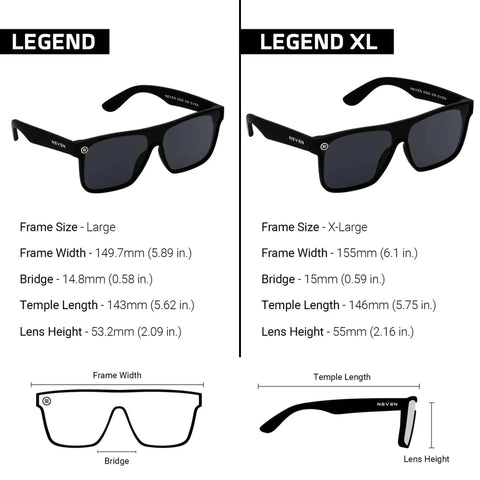 Comparison of Legend and Legend XL sunglasses with XL Polarized Work Sunglasses For Men And Women With Side Shield Design, UV Protection.