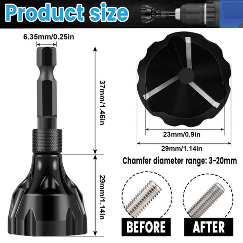 Two Piece Tungsten Carbide Deburring Chamfer Drill Bit Set For Damaged Metal Screws Bolts And Fasteners, Quick Release Hex Shank