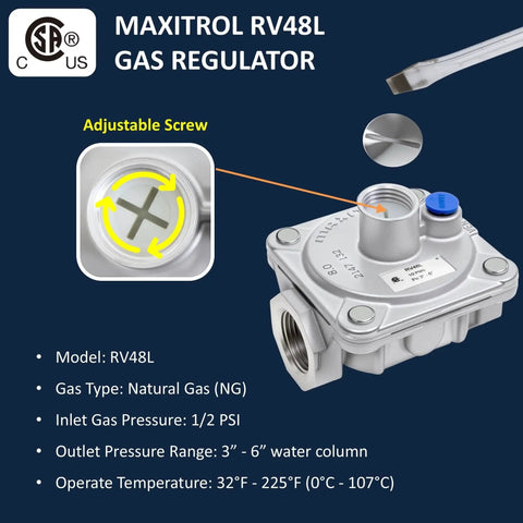 Image of RV48L Natural Gas Regulator For Awoco Gas Ranges With Three Quarters Inch NPT Inlet And Fifteen Sixteenths Inch Outlet Opening.