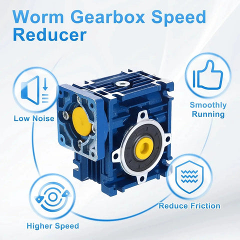 High Torque NMRV030 Worm Gearbox With 80 To 1 Reduction And 14 Mm Output Shaft For Nema24 Stepper Motors Or Nema23 Servo Motors