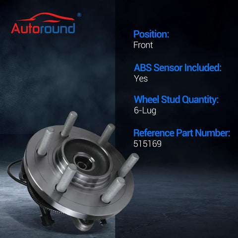 Front view of Front Wheel Bearing And Hub Assembly For 2015 2016 2017 Ford F150 4WD 6 Lug With ABS Set Of 2 Bolt On Direct Fit Replacement