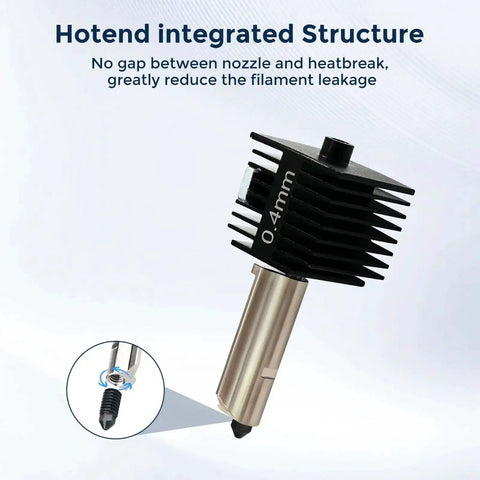 2 Pack A1 Mini A1 Hotend Kit With 0.4mm Hardened Steel Nozzle showcasing integrated structure for Bambu Lab A1 and A1 Mini printers.