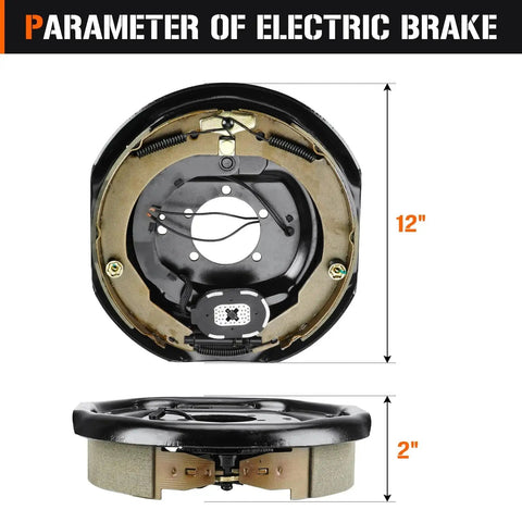 Front view of 8 On 6.5 Inch Bolt Circle Drum Brake Kit With 12 By 2 Inch Left And Right Electric Brakes for 7000 lb trailer axle