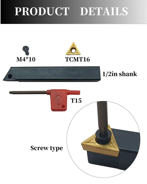 Five Piece Half Inch Shank Turning Tool Holder Set With TCMT16T304 And TCMT32 51 Indexable Carbide Inserts for steel