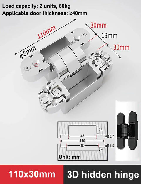 Hidden Door Hinges for Secret Doors, Heavy Duty Invisible Hinges With Silent Operation, 110x130mm gold concealed hinge diagram