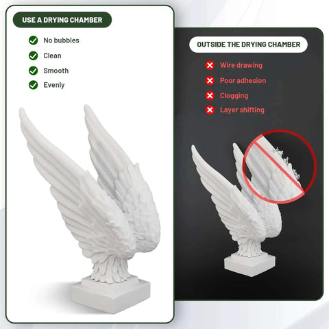 White wing sculpture demonstrating effects of using a drying chamber with 3D printer filament for smooth finish. 180L 3D Printer Filament Storage Cabinet With Built In Dehumidifier For 40 Rolls Nylon PLA ABS TPU Industrial Sealed Dry Cabinet Keeps Humidity In Check Like A Boss With 60W Drying Power And Under 8W Avg Energy Use Black