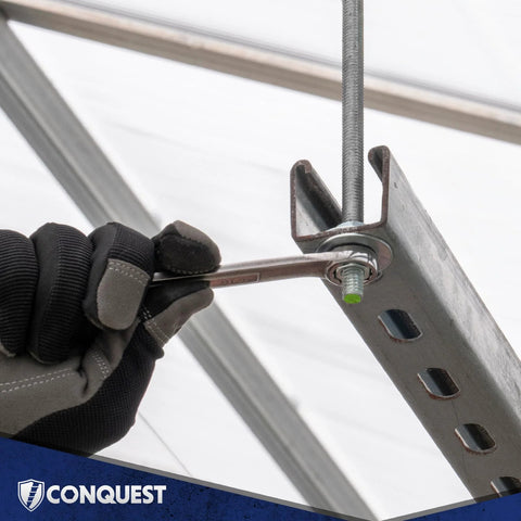 Fasteners Plus Type 304 stainless steel fully threaded rod, 5/8 in × 36 in, right-hand threads; wrench-tightened (Conquest).