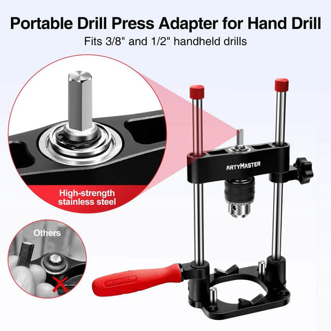 Portable Drill Guide For Straight Holes With Precision Drilling Jig And Chuck Key Attachment Converts Handheld Drilling