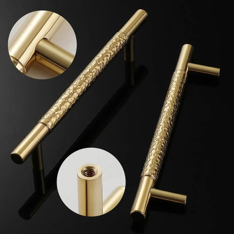 Polished Brass Cabinet Pulls 5 Pack Modern Hammered Texture Handles with 5 Inch Hole Centers for Kitchen and Bathroom Closets
