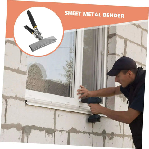 Man installing window using 6 Inch Hand Seamer Tool For Metal Bending And Flattening Heavy Duty Pro Grade Sheet Metal Bender