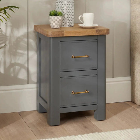 Gray wooden cabinet with Six Pack Antique Brass Cabinet Pulls in Zinc Alloy for Kitchen and Furniture 5.04 Inch Center To Center
