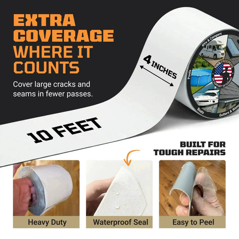Waterproof Sealant Tape That Stops Leaks Fast And Stays Sealed For 15 Plus Years 4 Inch By 10 Foot roll for RVs and gutters