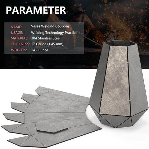 Beginner Welding Practice Kit 17 Gauge 304 Stainless Steel Plate For TIG MIG Mastery shown with vase project setup